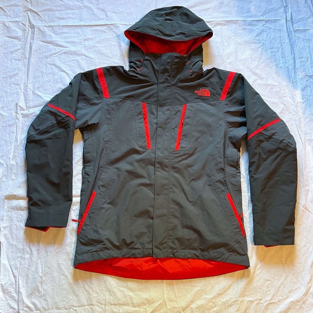 The North Face Men's Grey and Red Hooded 3 Way Hyvent Mountain Jacket Size S